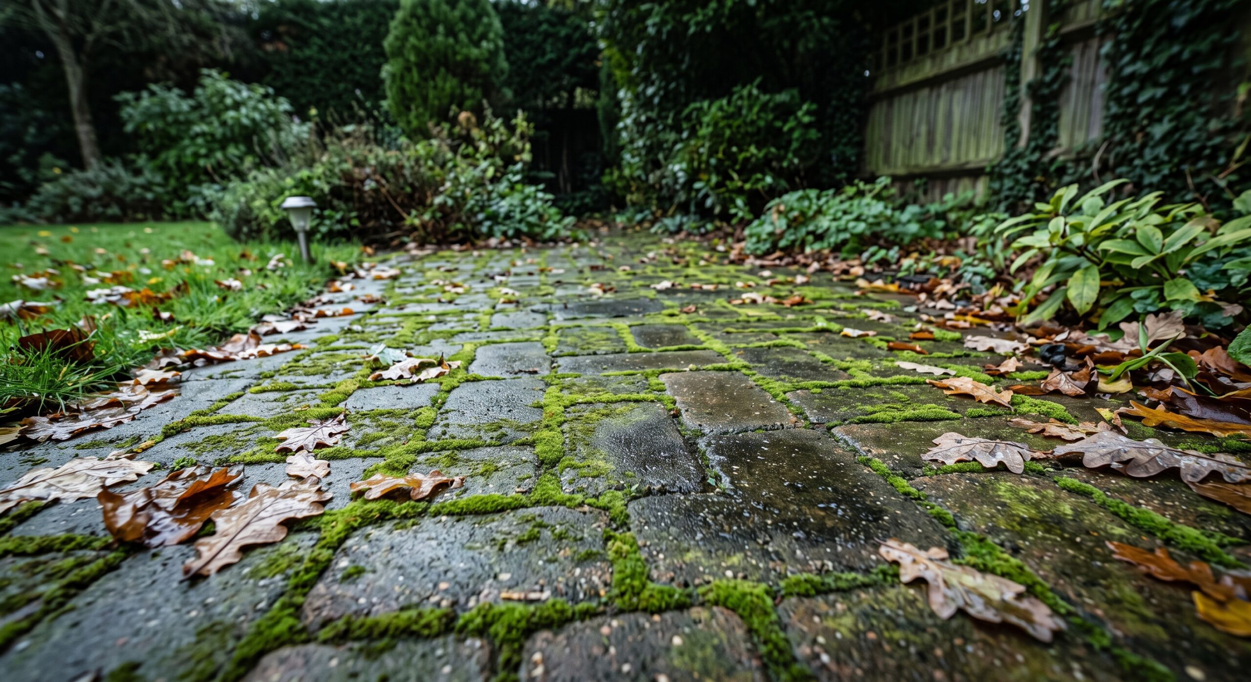 You are currently viewing Moss, algae and slippery driveways in damp autumn weather